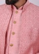 Thread Work Nehru Jacket Set In Peach Color